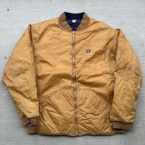 VTG 90s Ecko Unlimited Reversible Beige Navy Quilt Lined Zip Bomber Jacket Skate